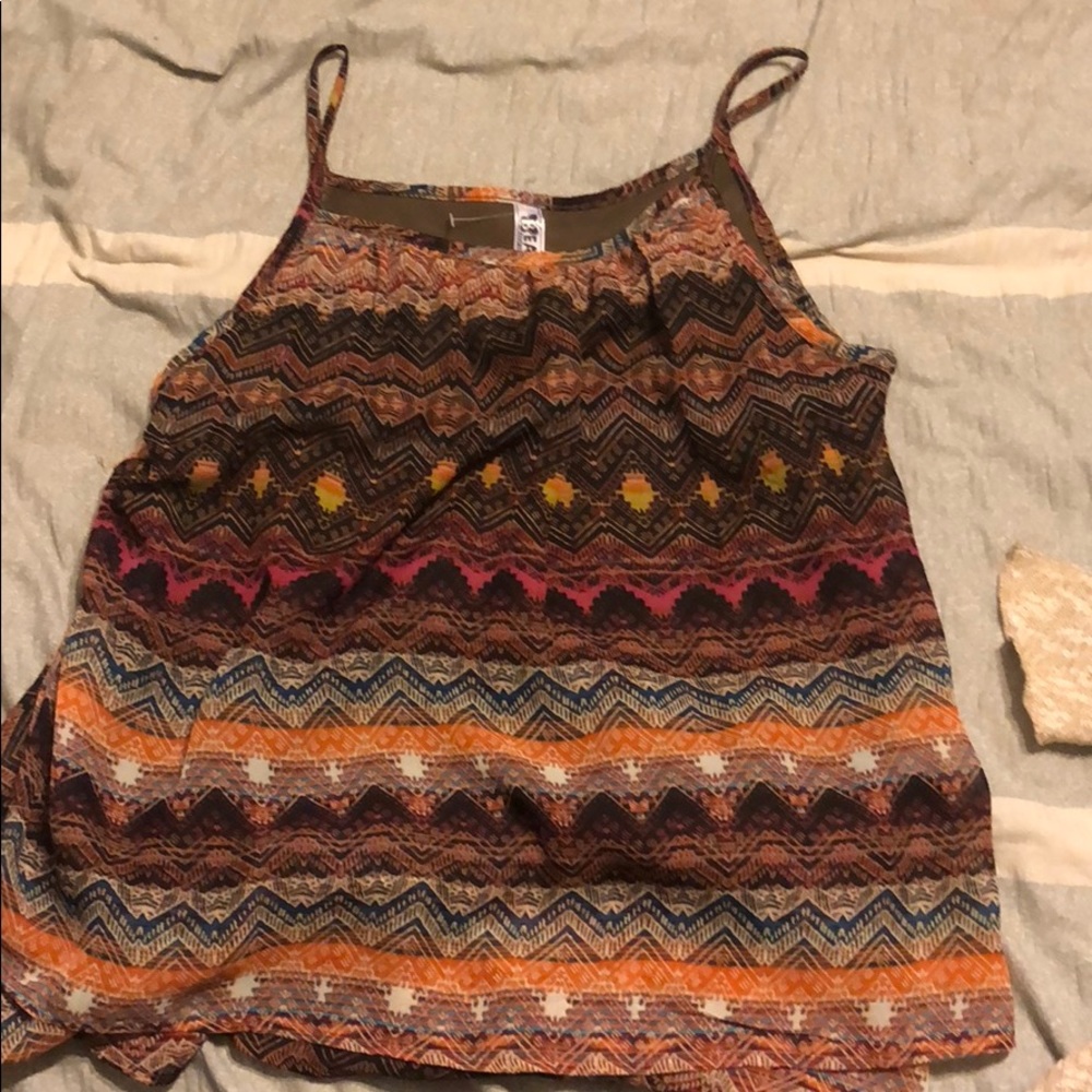 Urban colored tank top with tan tank top cardigan.